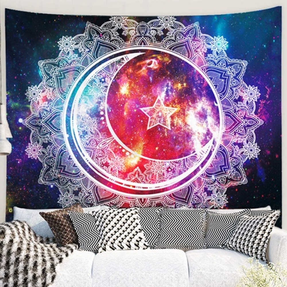 Neon Hippie/Indie Moon/Sun Floral Space Tapestry - Picture 2 of 7